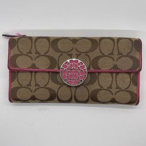 Vintage Coach Classic Canvas Pink Beige Wallet Lots of Card Slots